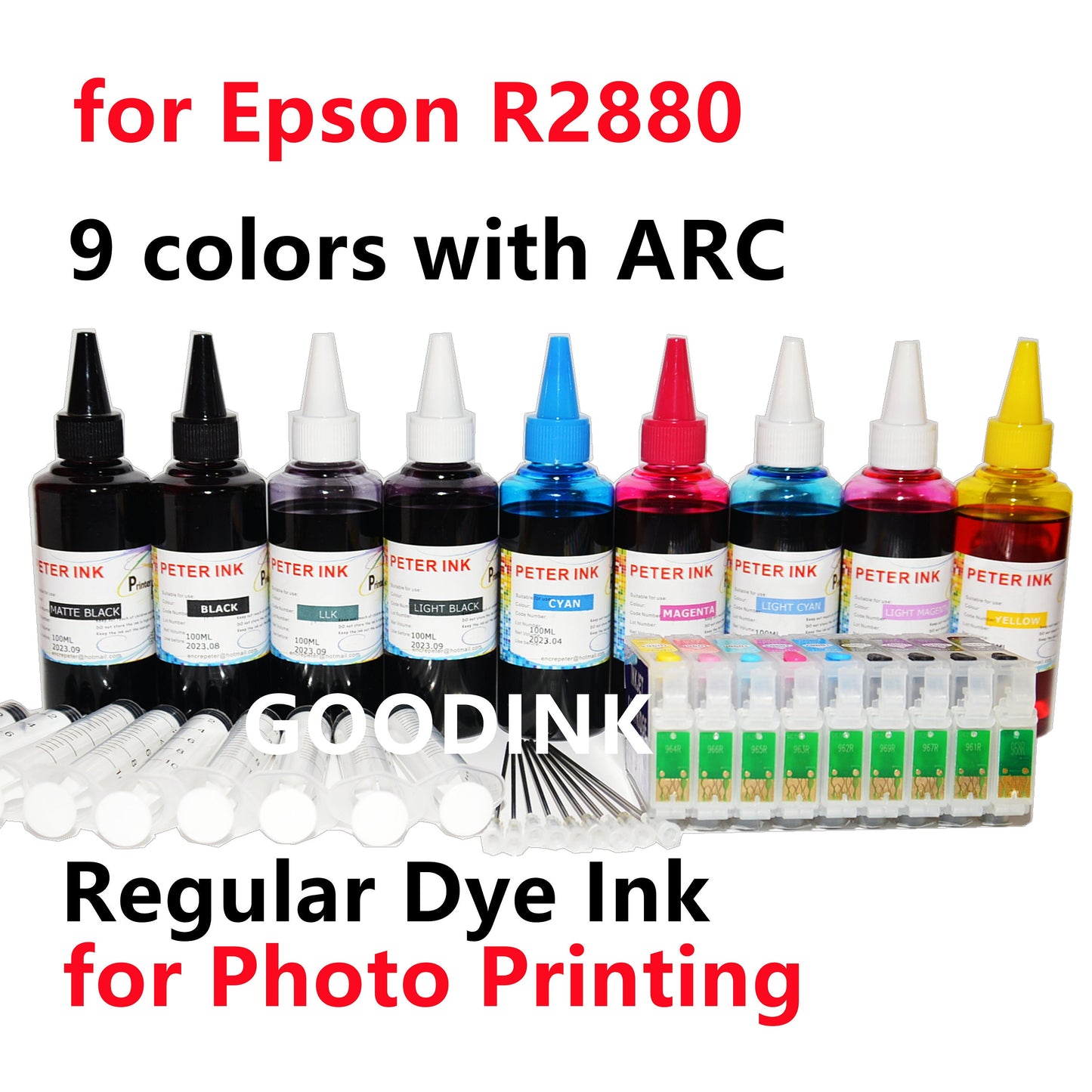 9 Empty Refillable Ink Cartridge kit for Stylus Photo R2880 Printer T096 96 for Dye Pigment Sublimation Ink