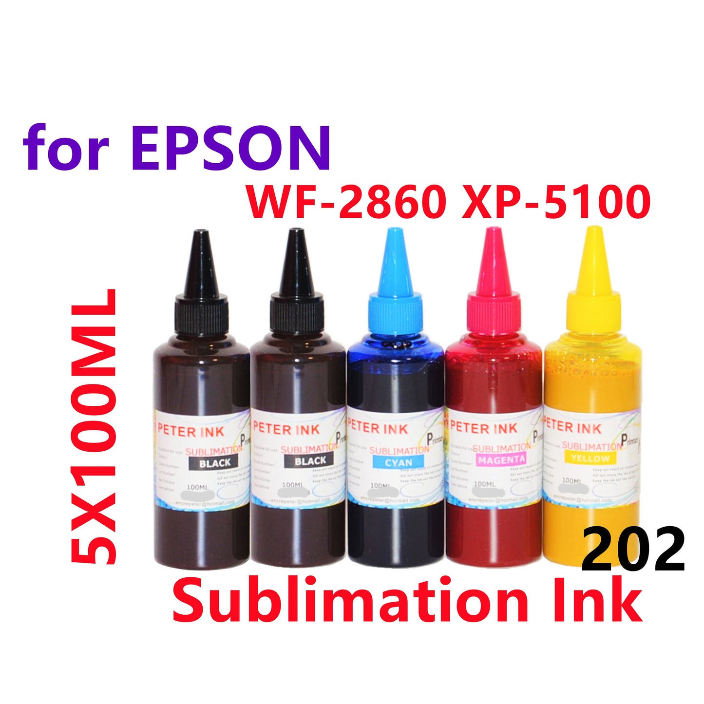 5X100ML Sublimation Ink for WF2860 XP5100 Printer T202 202 Refillable ink cartridges CISS for heat press