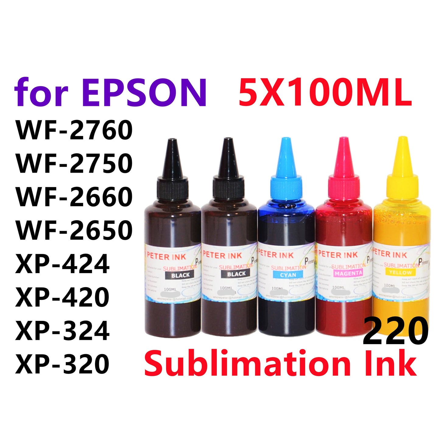 5X100ML Sublimation Ink for wf-2760 wf-2750 wf-2660 wf-2650 wf-2630 xp-420 xp-424 xp-320 xp-324 T220 Refillable ink cartridges CISS