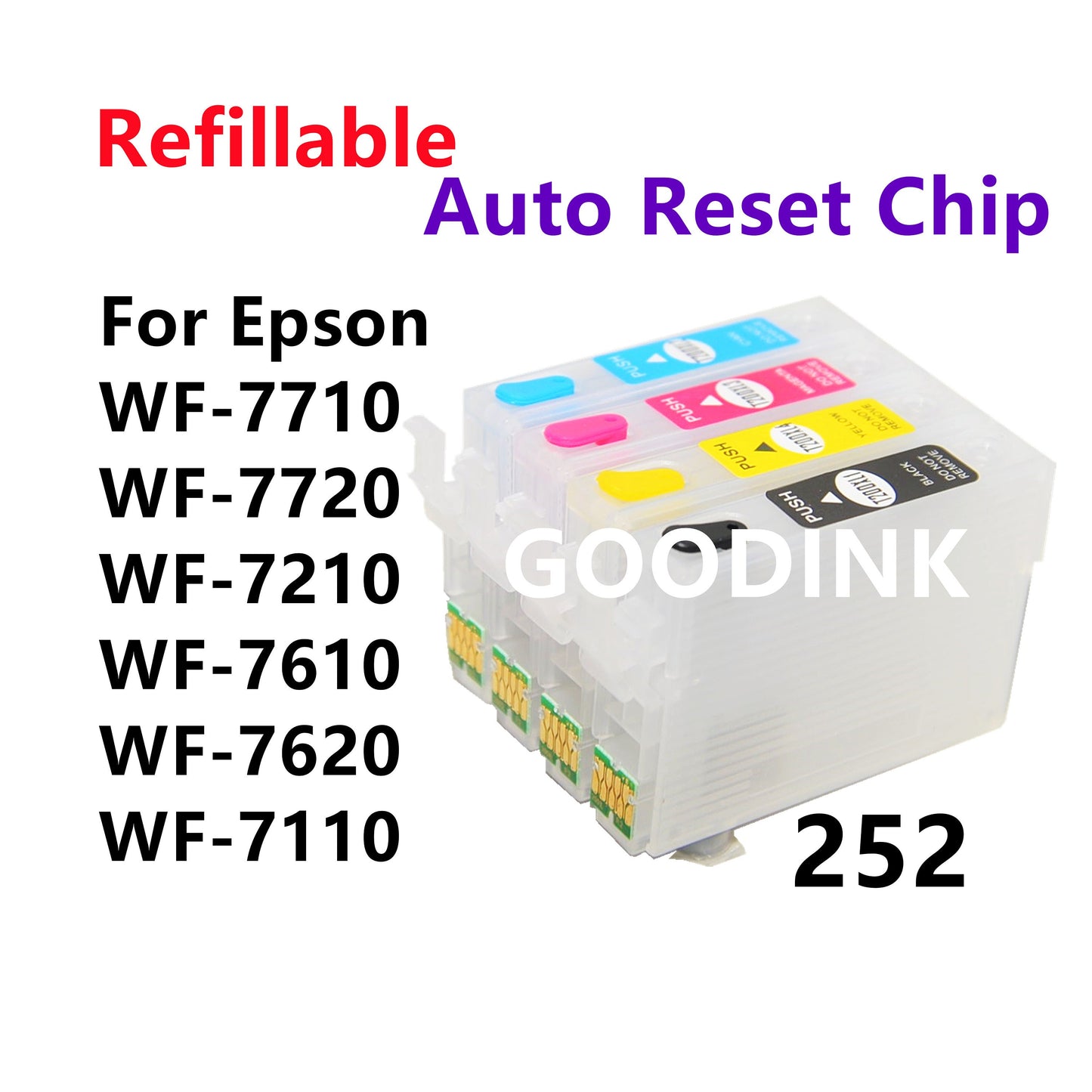 Refillable Ink Cartridge kit for workforce wf-7710 wf-7720 wf-7210 wf-7610 wf-7620 wf-7110 wf-3640 wf-3620 printer T252 252 252xl