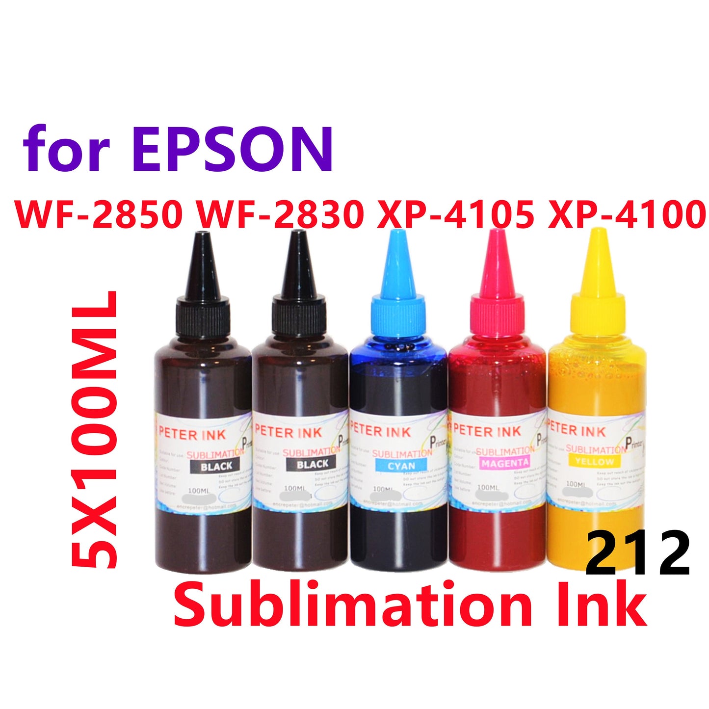 5X100ML Sublimation Ink for WF2850 WF2830 XP4105 XP4100 Printer T212 212 Refillable ink cartridges CISS for heat press