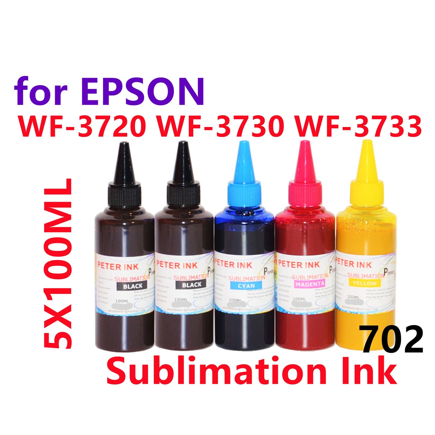 5X100ml Sublimation Ink for Wf-3720 Wf-3730 Wf-3733 Printer T702 702 Refillable ink cartridges CISS for heat press