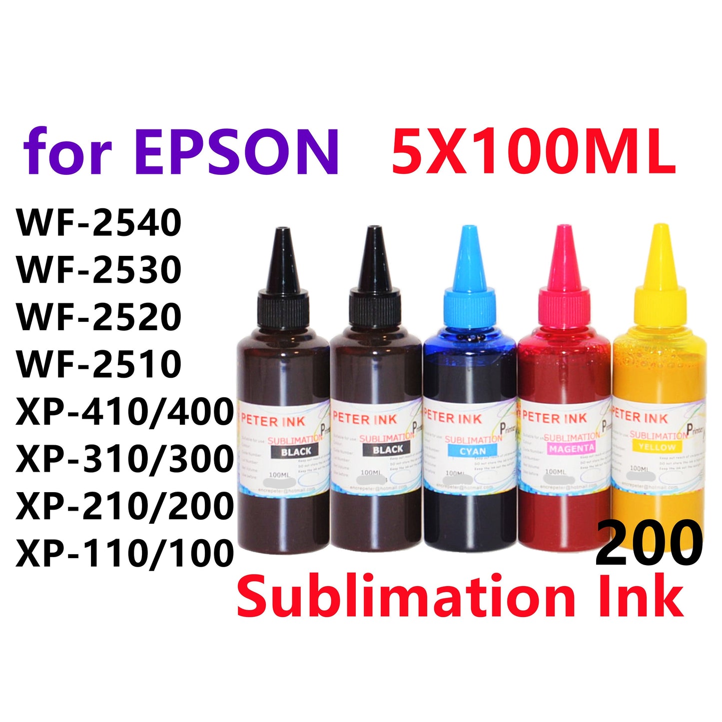 5X100ML Sublimation Ink for wf-2540 wf-2530 wf-2520 wf-2510 xp-410 xp-400 xp-310 xp-300 xp-210 T200 200 Refillable ink cartridges CISS