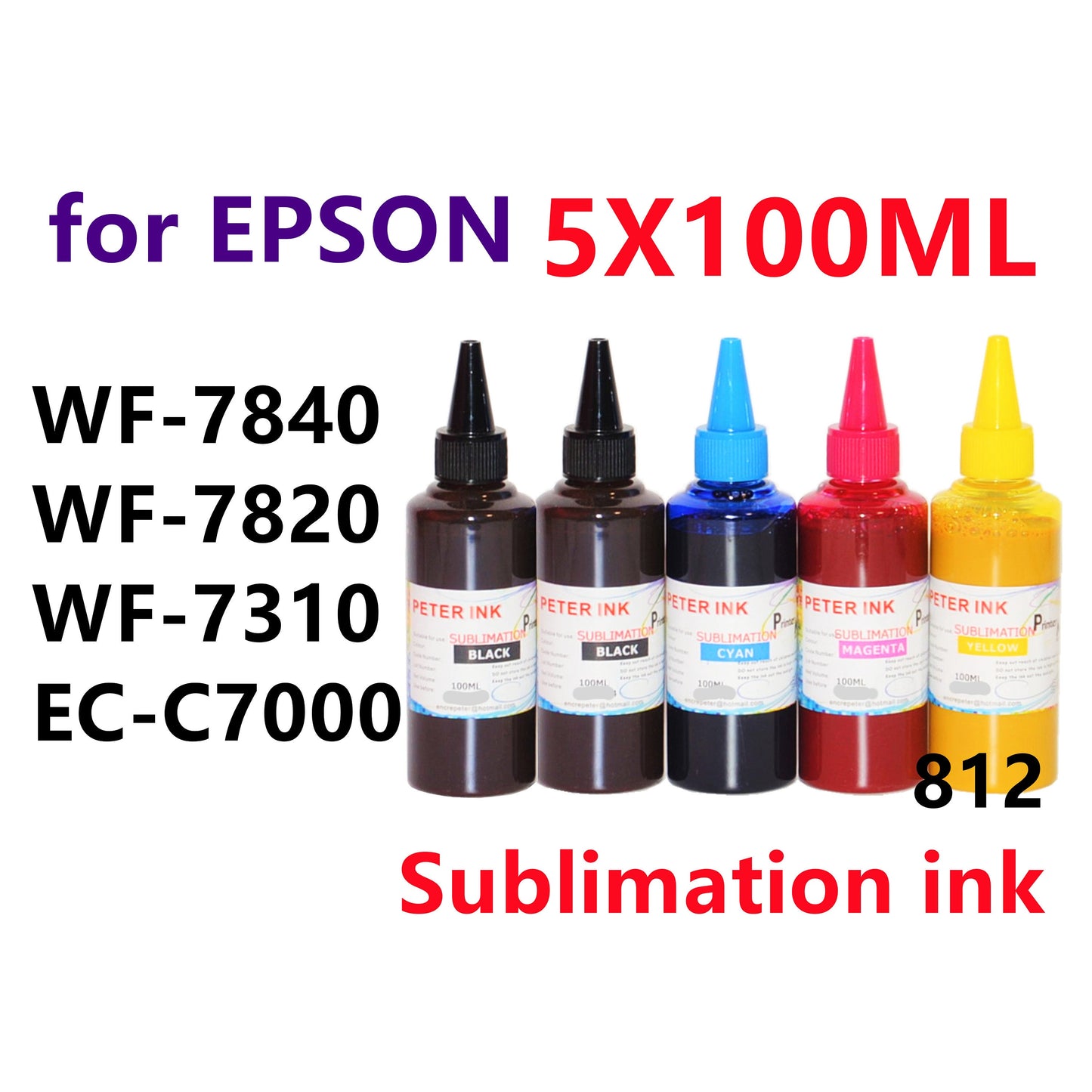 5X100ml Sublimation Ink for Wf-7840 Wf-7820 Wf-7310 EC-C7000 Printer T812 812 Refillable ink cartridges CISS for heat press