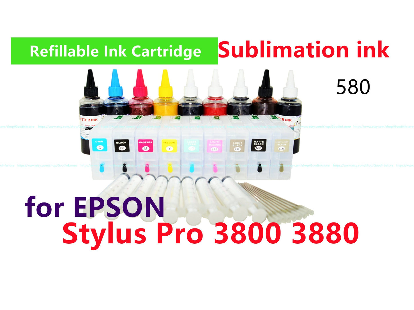 Empty Ink Cartridge kit for stylus pro 3800 3880 Printer T580 580 ink cartridge