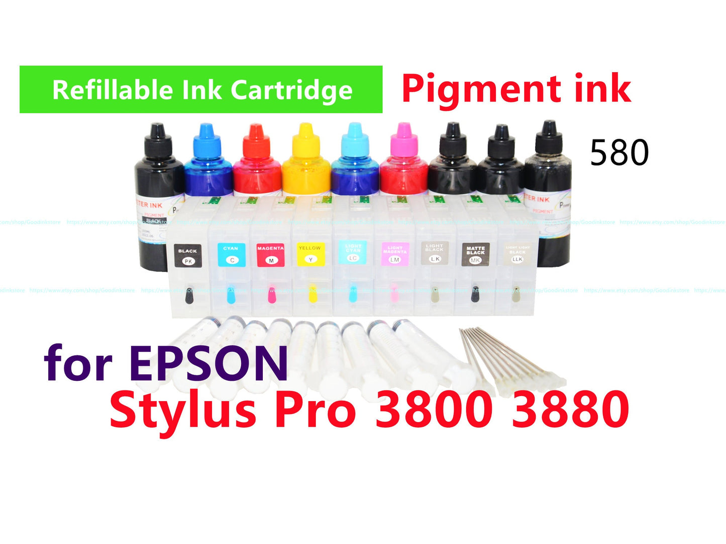 Empty Ink Cartridge kit for stylus pro 3800 3880 Printer T580 580 ink cartridge