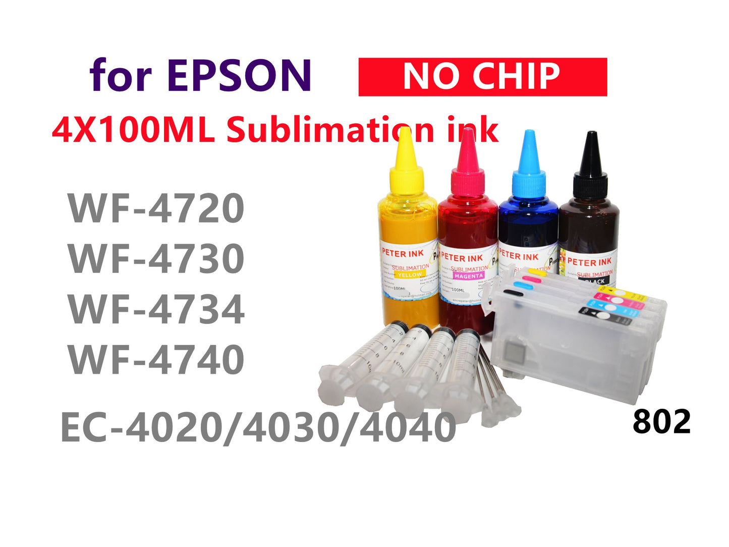 Chipless refillable cartridges Kit NOCHIP for workforce pro wf4720 wf4730 wf4730 wf4740 ec4020 ec4030 ec4040 chipless printer only T802 802