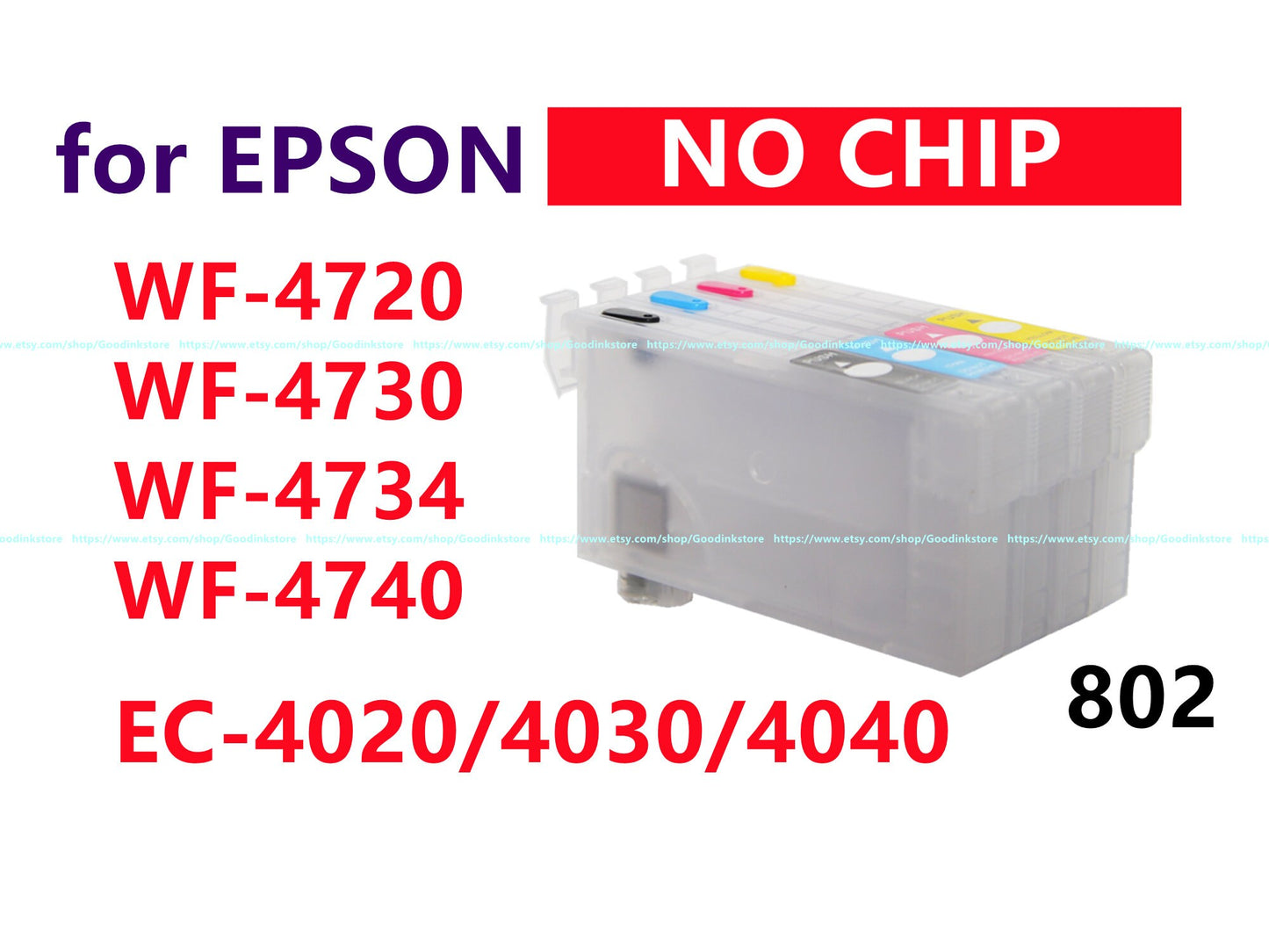 Chipless refillable cartridges Kit NOCHIP for workforce pro wf4720 wf4730 wf4730 wf4740 ec4020 ec4030 ec4040 chipless printer only T802 802