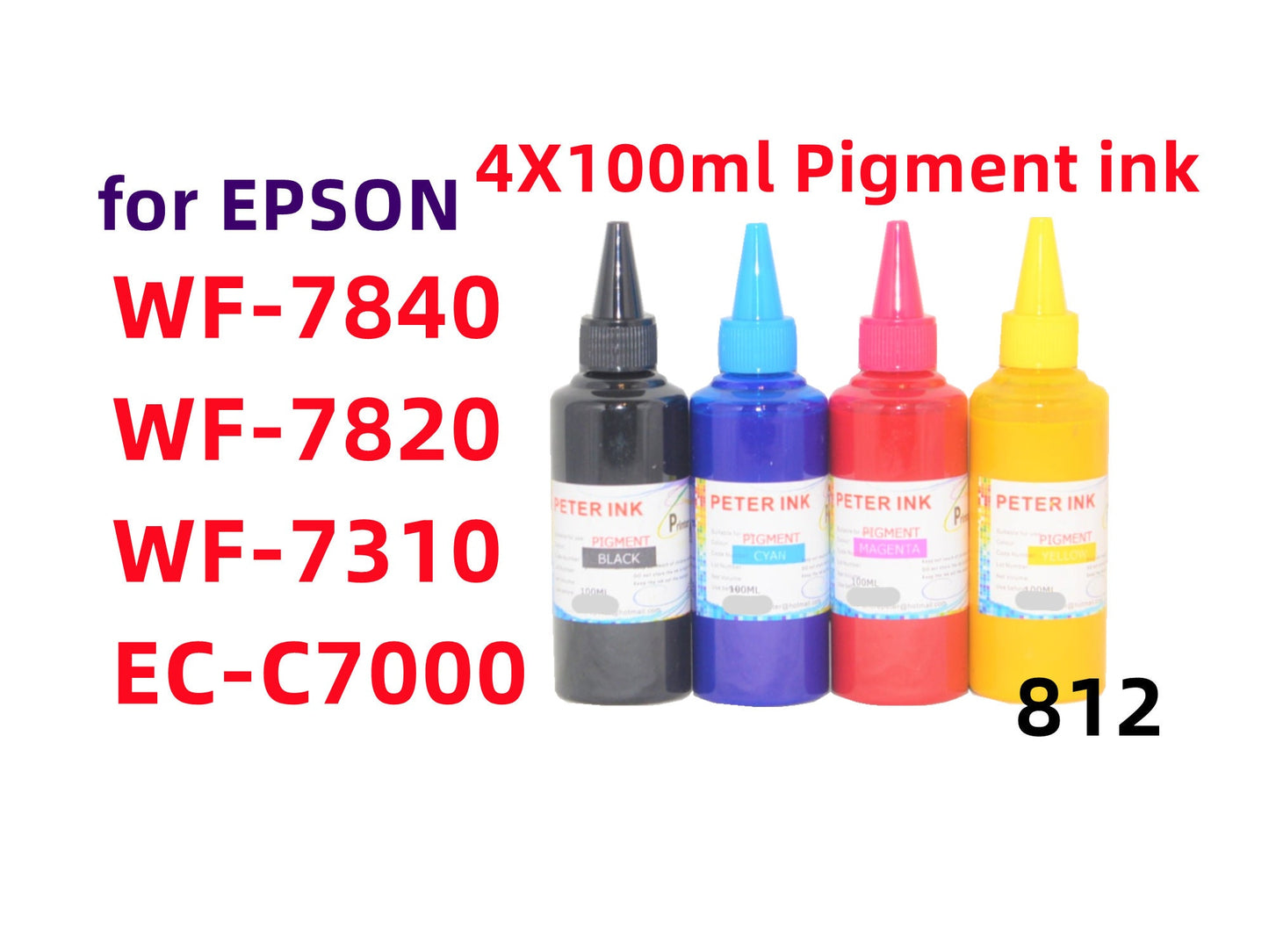 4X100ml Pigment Ink for Wf-7840 Wf-7820 Wf-7310 EC-C7000 Printer T812 812 Refillable ink cartridges CISS