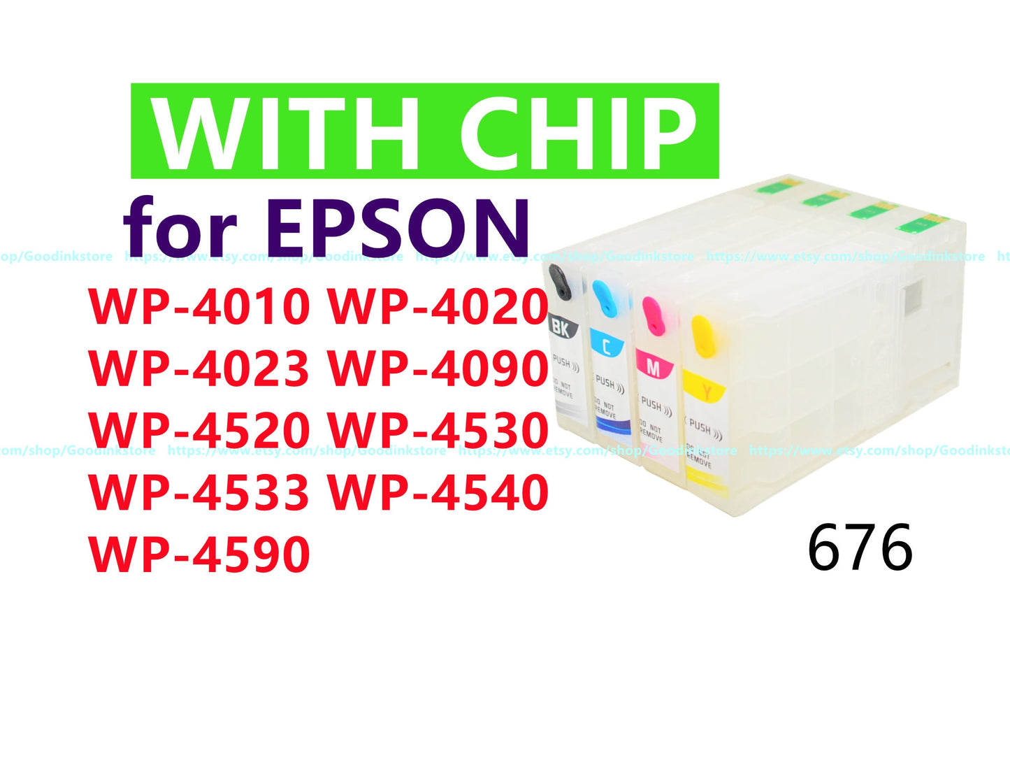 4pk Empty Refillable Ink Cartridge for Workforce pro Wp-4010 Wp-4020 Wp-4023 Wp-4090 Wp-4520 Wp-4530 Wp-4533 Wp-4540 Wp-4590 T676 676