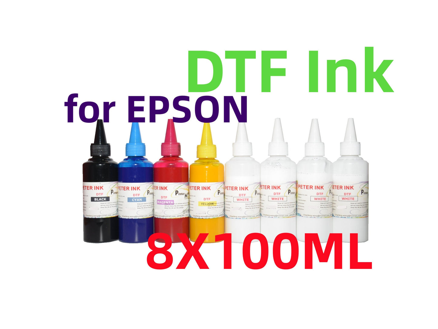 8X100ML Premium DTF Direct To Film refill Ink for Stylus R1800 R1900 R2000 R2400 R2880 SureColor P400 Printer