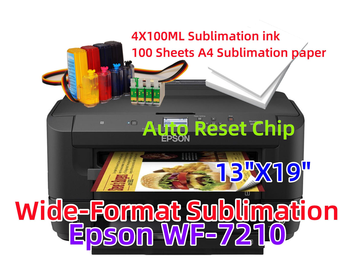 New Workforce WF-7210 Sublimation Printer Bundle 13x19 large format Wide-format with Sublimation CISS ink system and Paper