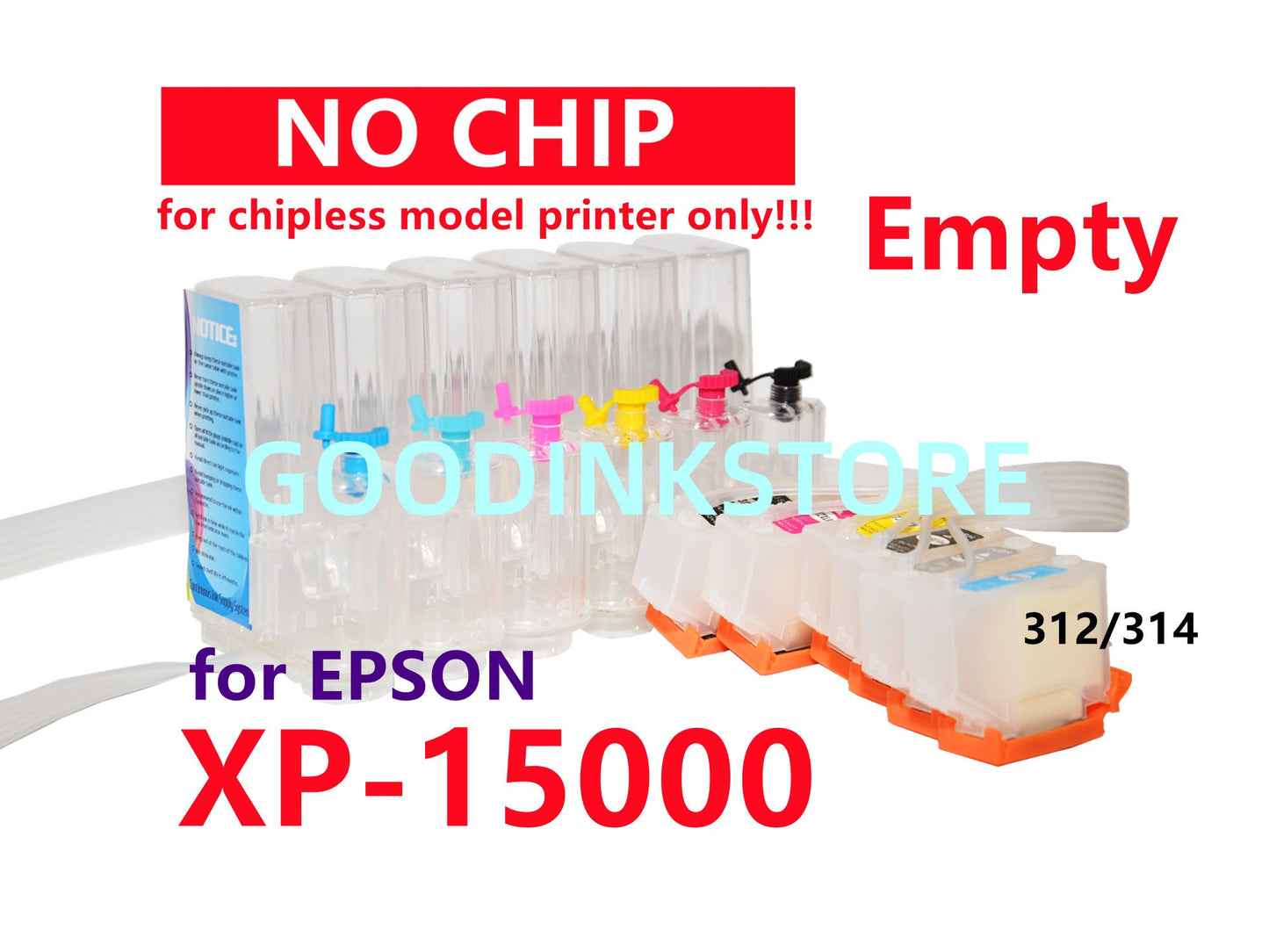 No-chip Empty, Dye, Pigment, Sublimation CISS Ink System for Expression Photo XP-15000 T312 T314 312 314 XL without chip, no chip, chipless