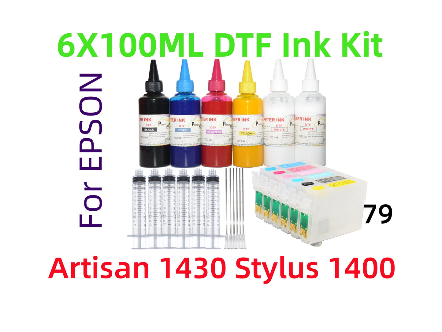 Refillable DTF Ink Cartridge kit for Artisan 1430 Stylus 1400 Printer T079 79 ink cartridge for DTF Printing