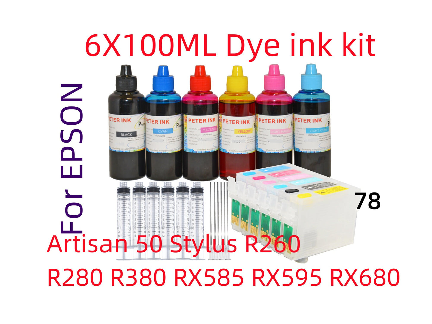Empty, dye, sublimation, pigment Ink Cartridge for Artisan 50 Stylus R260 R280 R380 RX580 RX595 RX680 Printer T078 78 ink cartridge