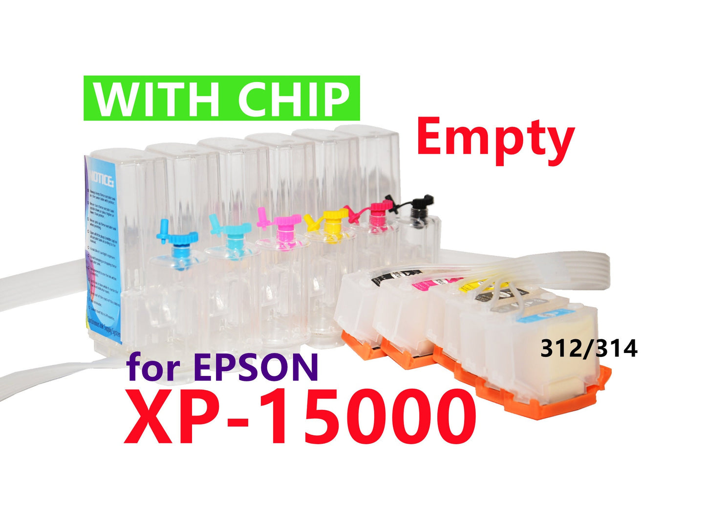 Empty, Dye, Pigment, Sublimation CISS Ink System for Expression Photo hd XP-15000 T312 T314 312 314 XL with single use chips