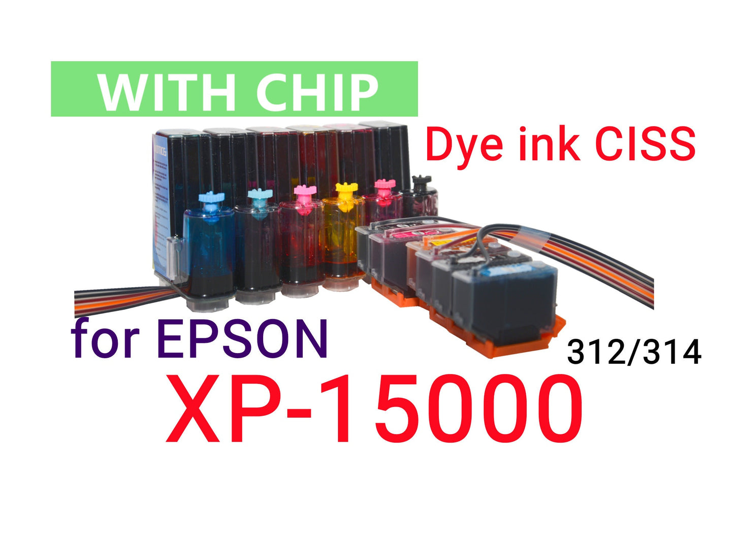Empty, Dye, Pigment, Sublimation CISS Ink System for Expression Photo hd XP-15000 T312 T314 312 314 XL with single use chips