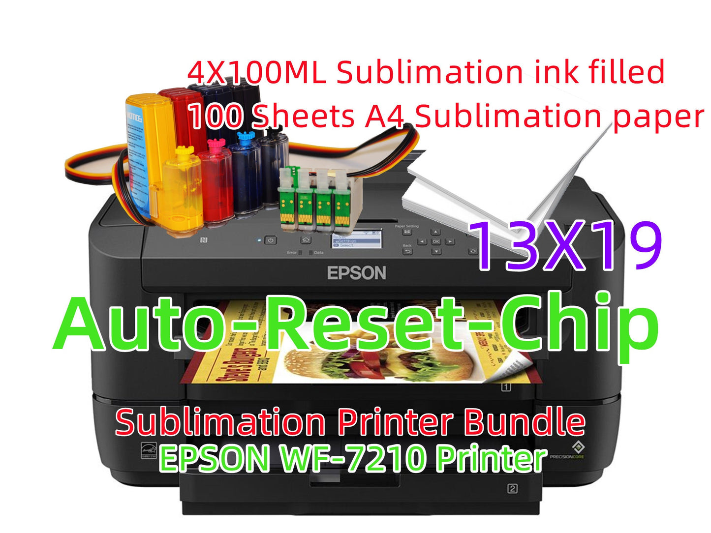 New Workforce WF-7210 Sublimation Printer Bundle 13x19 large format Wide-format with Sublimation CISS ink system and Paper