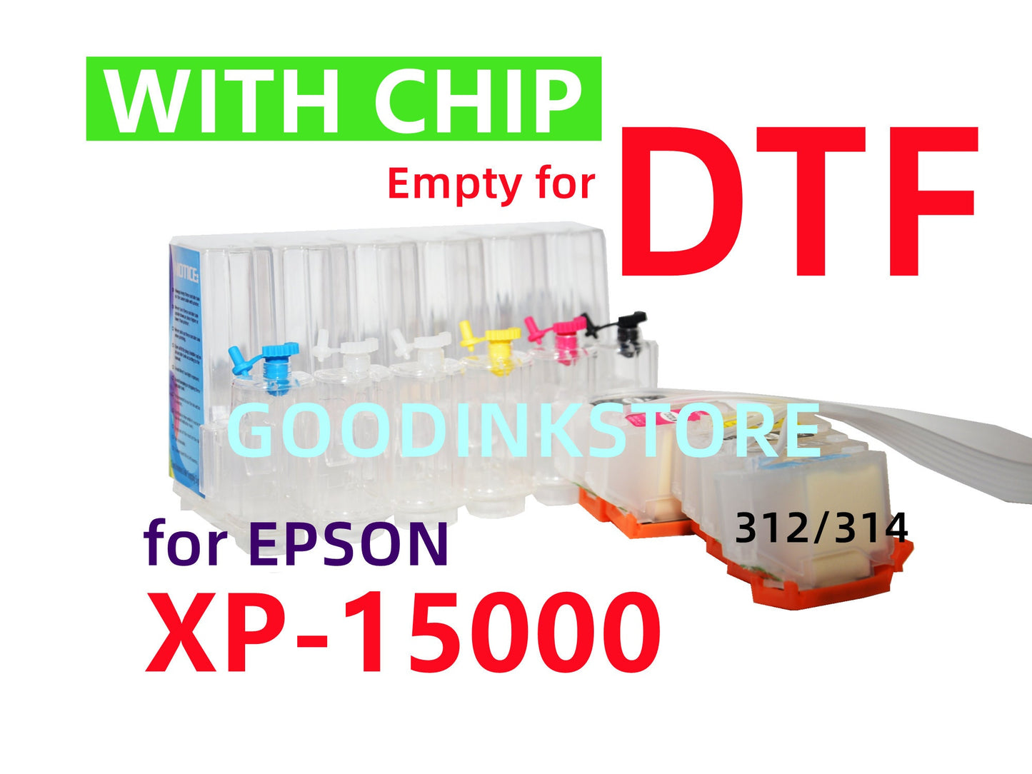 Empty CISS Ink System for Expression Photo hd Xp-15000 Xp 15000 xp1500 T312 T314 312 314 XL with single use chips for DTF Printing