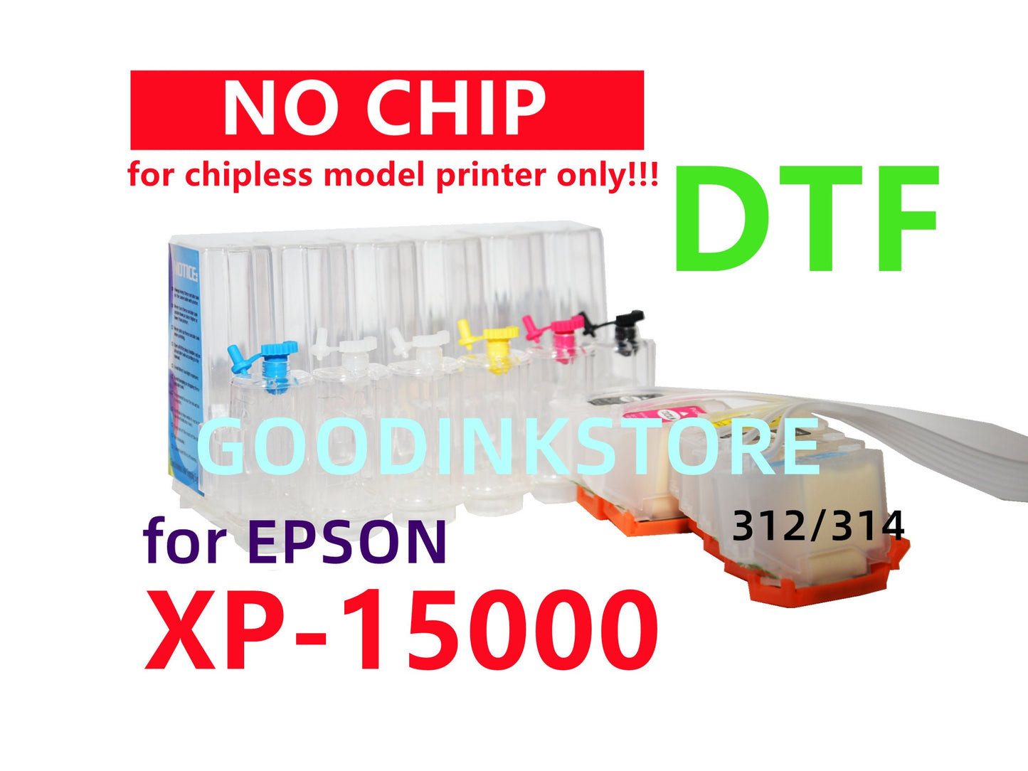 Empty DTF printing ciss Ink System for XP-15000 printer T312 T314 312 314 XL without chip, no chip, for chipless printer