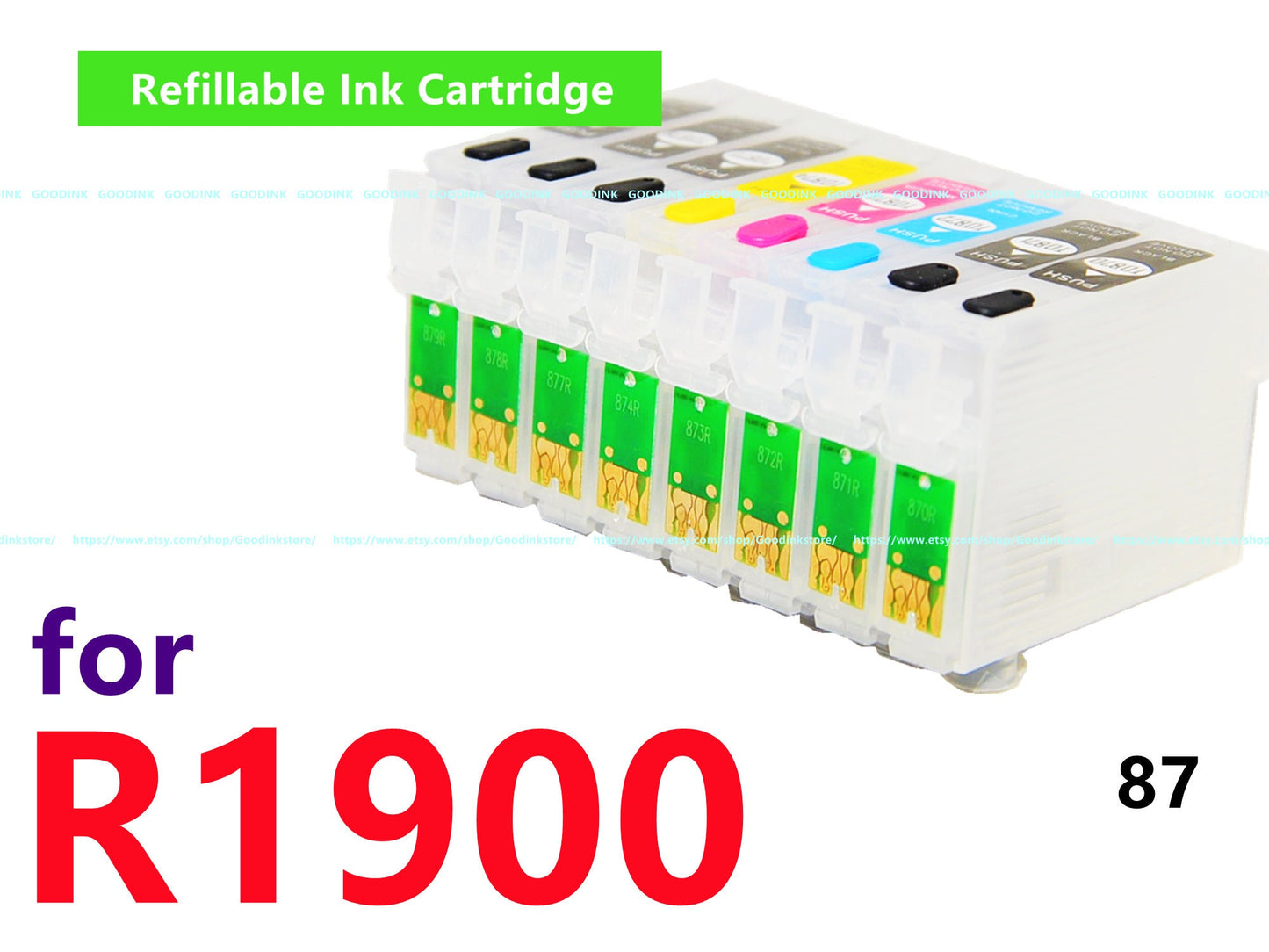Empty Refillable Ink Cartridge kit alternative for Stylus Photo R1900 Printer T087 87 Cartridge with ARC