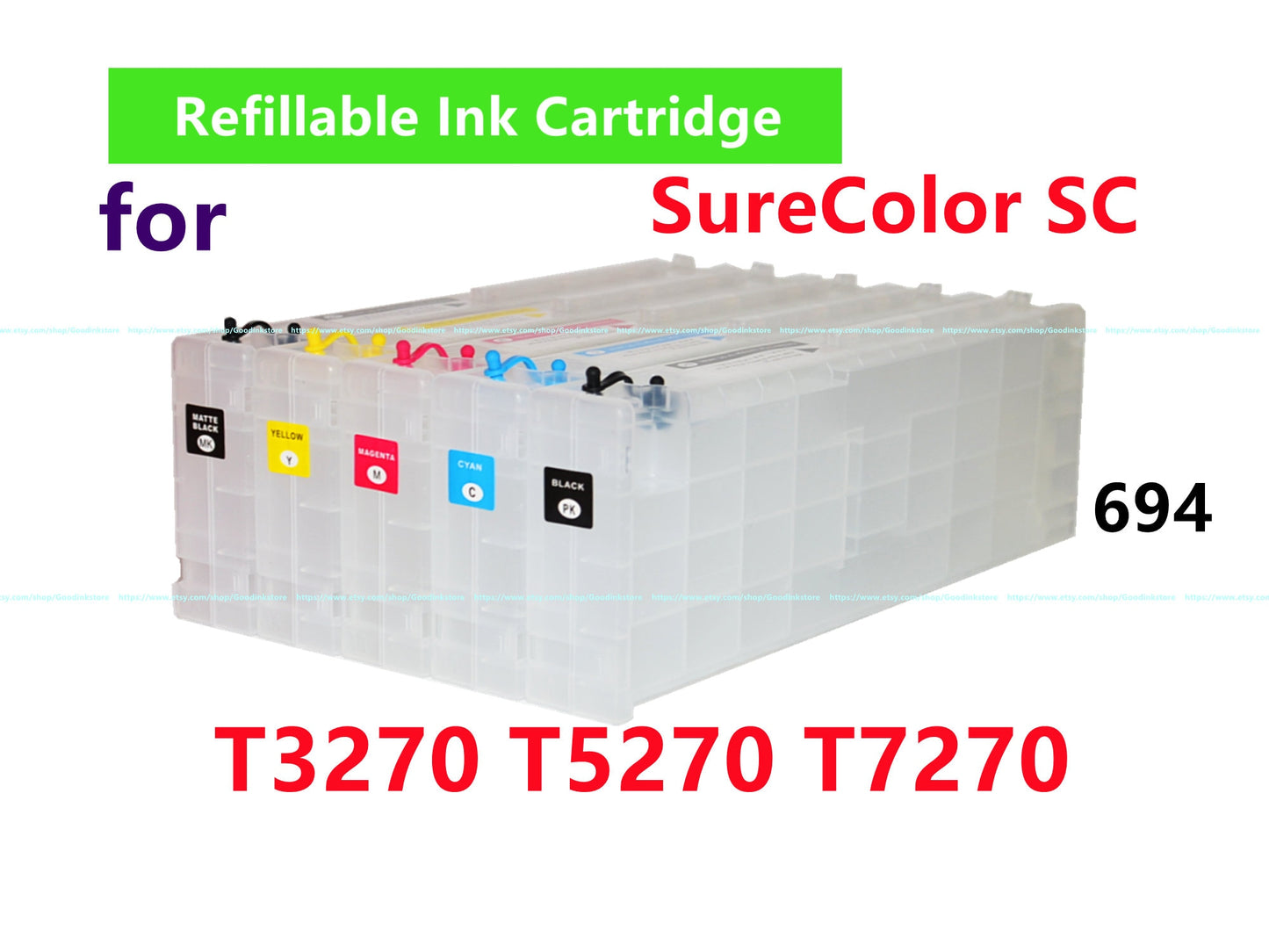 5 Empty Refillable Ink Cartridge kit T694 694 for SureColor T3270 T5270 T7270 Printer with chip