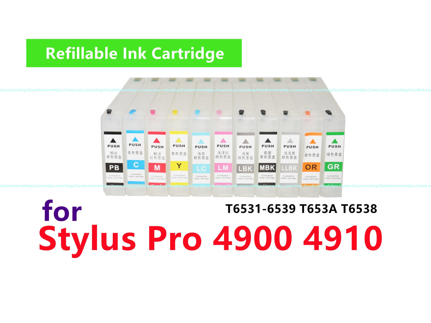11 Empty Refillable Ink Cartridge for Stylus Pro 4900 4910 Printer T653 653 ARC