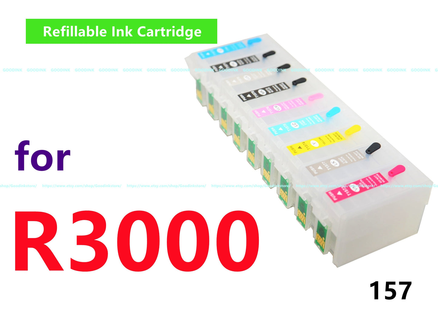 9 Empty Ink Cartridge kit for Stylus Photo R3000 Printer T157 157 Cartridge