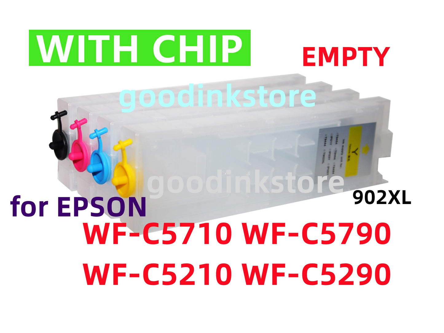 4 Empty Refillable Ink Cartridge for Workforce Pro WF-C5210 WF-C5290 Wf-C5710 Wf-C5790 Printer 902XL 902 cartridge with one time use chip