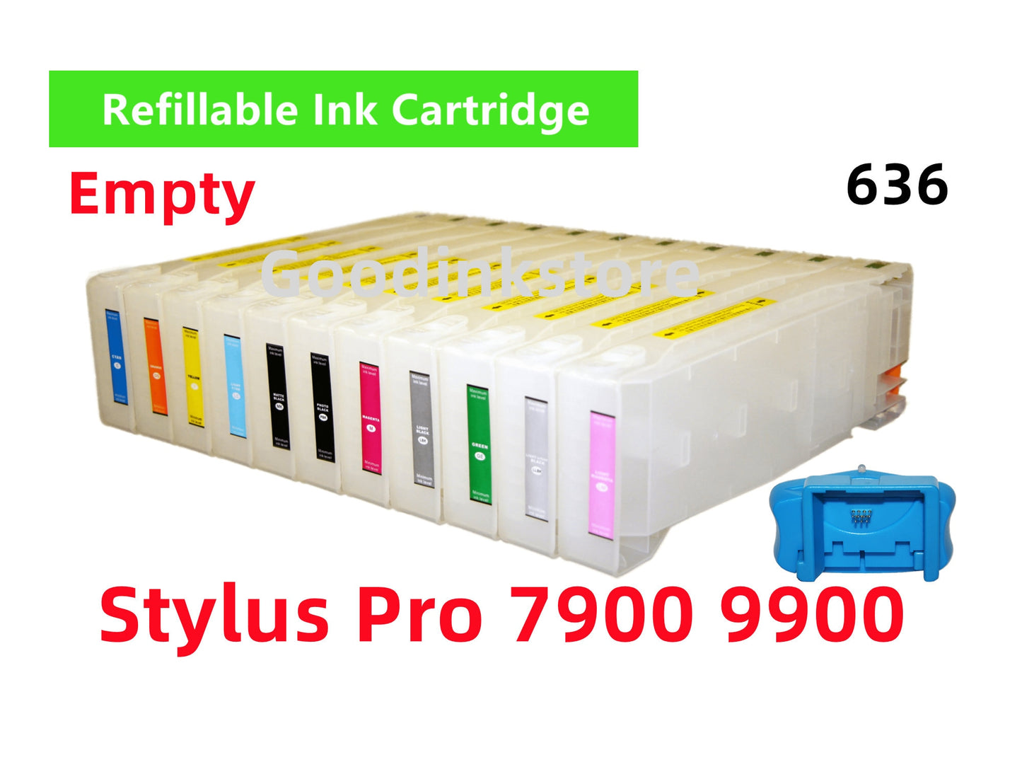 11 Empty Refillable Ink Cartridge kit T636 636 T6361~T6369 T636A T636B for Stylus Pro 7900 9900 Printer