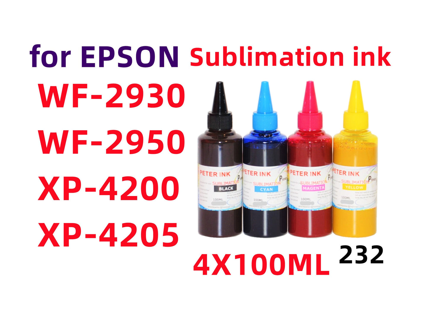 4X100ml Sublimation Ink for Wf-2950 Wf-2930 xp-4200 xp-4205 Printer T232 232 Refillable ink cartridges CISS for heat press