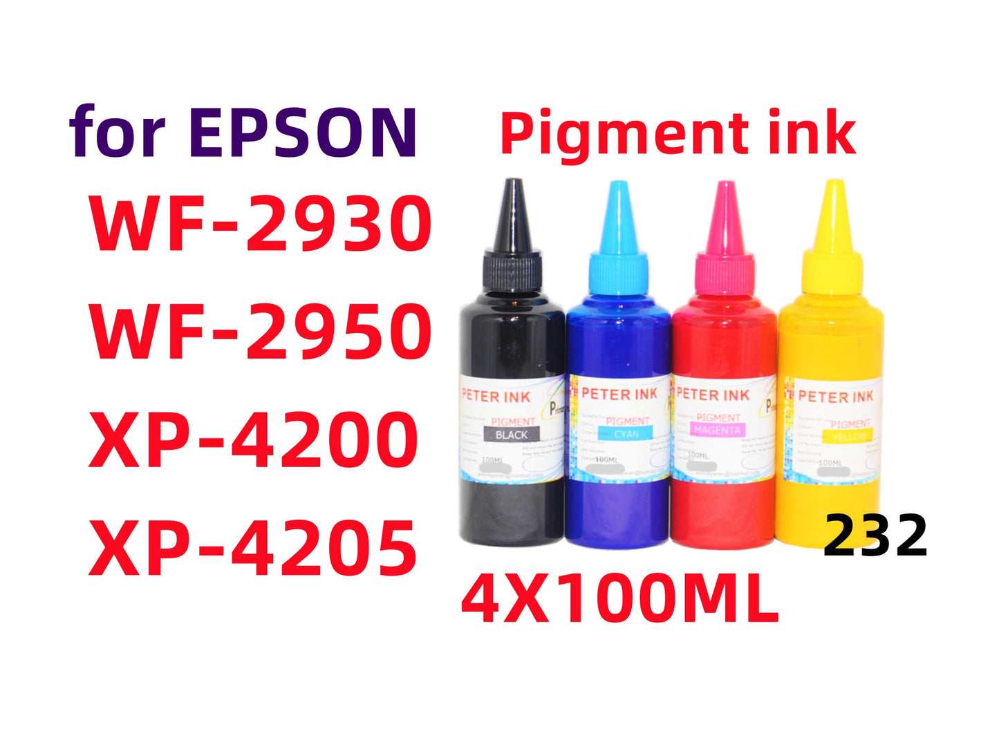 4X100ml Pigment Ink for Wf-2950 Wf-2930 xp-4200 xp-4205 Printer T232 232 Refillable ink cartridges CISS