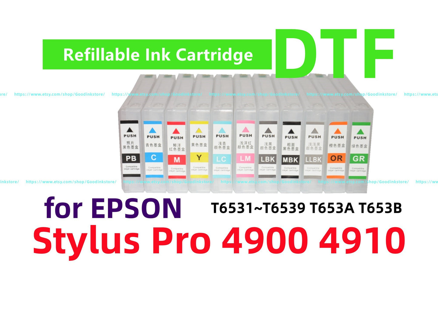 11 Empty Refillable Ink Cartridge for Stylus Pro 4900 4910 Printer T653 653 ARC for DTF Printing