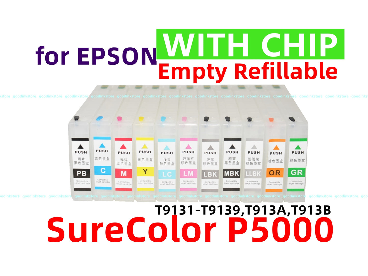 11X T913 913 SC P5000 refillable ink cartridge for SureColor SC P5000 Printer empty with one time use chip