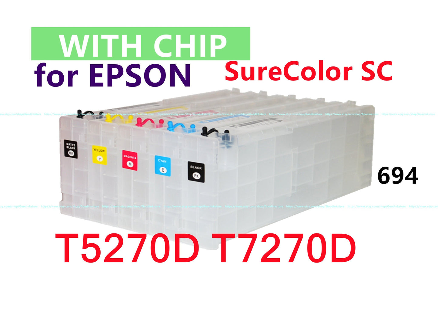5 Empty Refillable Ink Cartridge kit T694 694 for SureColor T5270D T7270D Printer with chip