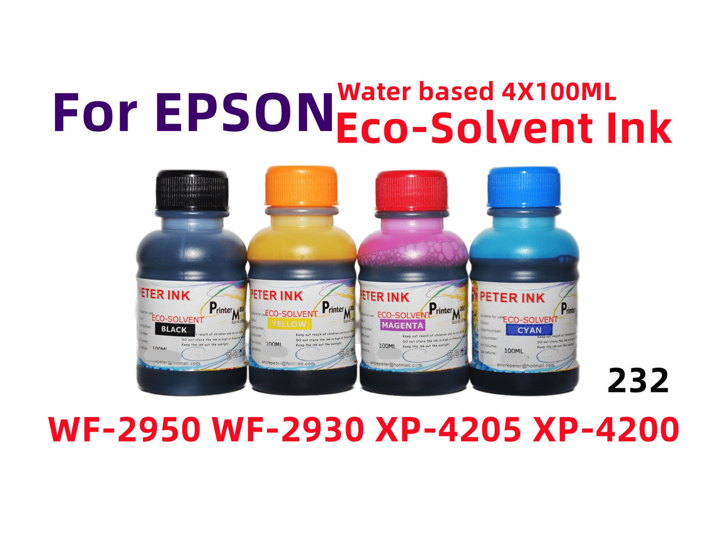 4X100ml Eco Solvent (water based) for Wf-2950 Wf-2930 xp-4200 xp-4205 Printer T232 232 Refillable ink cartridges CISS for Transfers