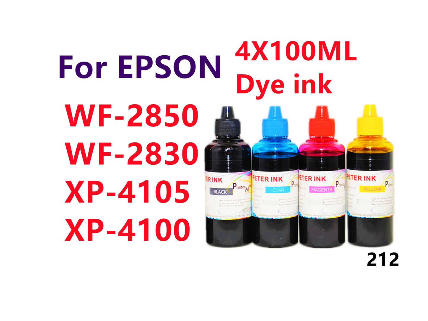 4X100ML Regular Dye Ink for WF2850 WF2830 XP4105 XP4100 Printer T212 212 Refillable ink cartridges CISS