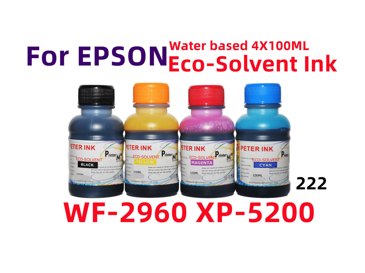 4X100ml Eco Solvent (water based) for Wf-2960 xp-5200 Printer T222 222 Refillable ink cartridges CISS for Transfers