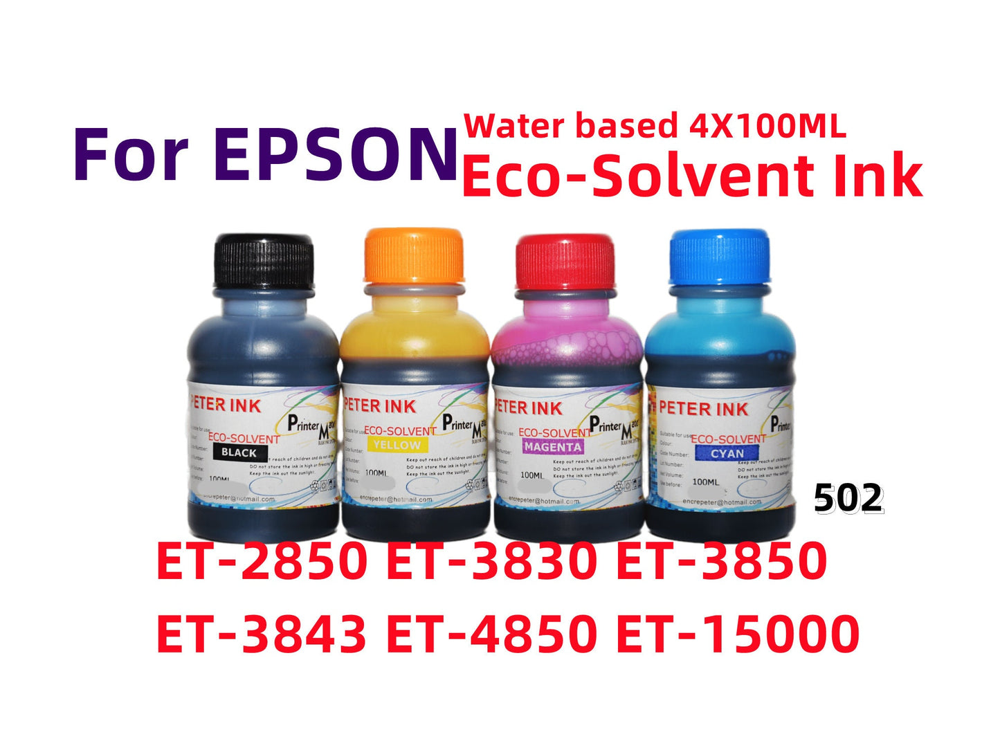 4X100ml Eco Solvent (water based) for ET Et-2850 ET-3830 Et-3850 Et-3843 Et-4850 ET-15000 Printer 502 for Transfers