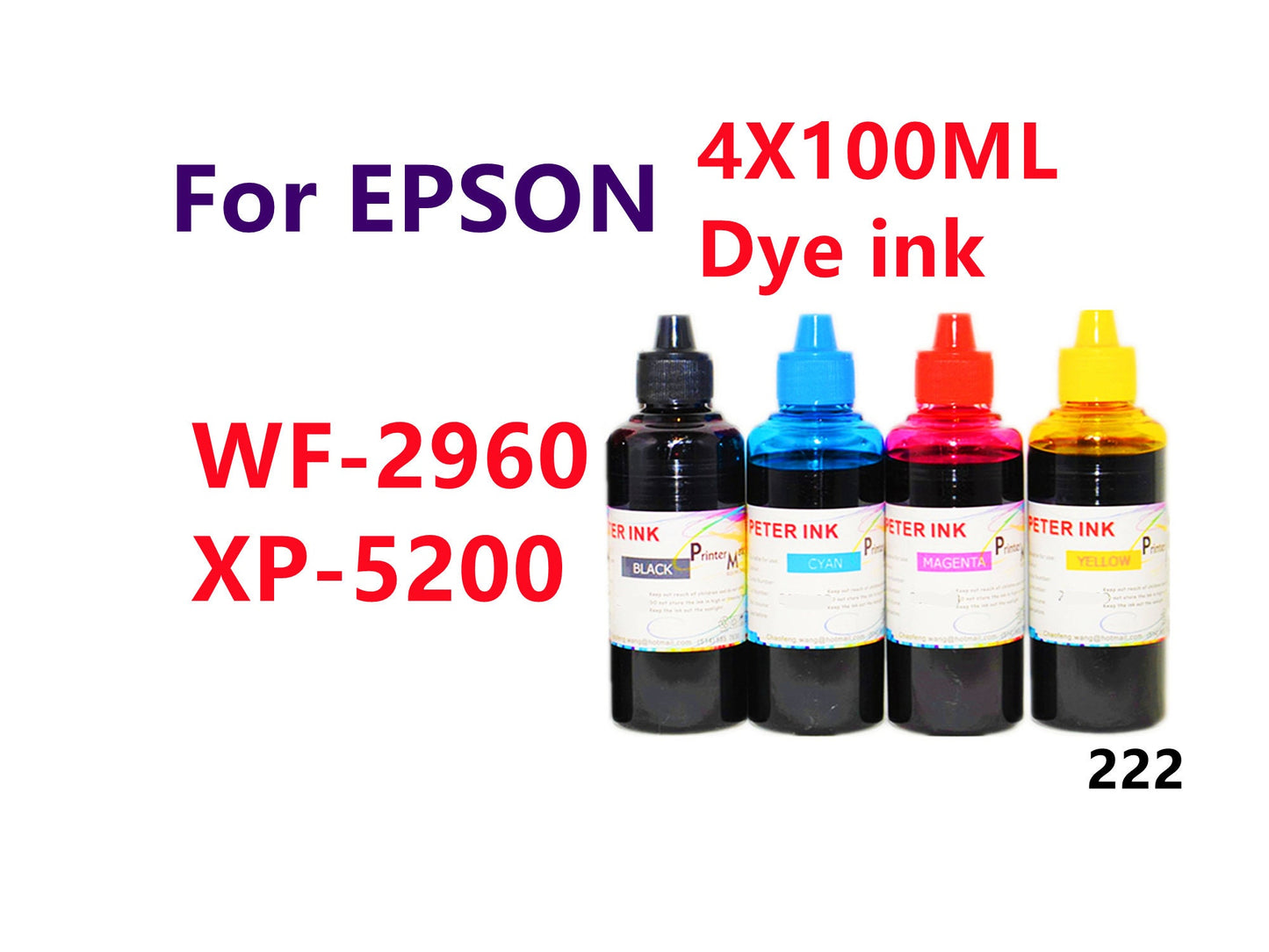 4X100ML Premium Regular Dye Ink for WF-2960 XP-5200 T222 222 refillable ink cartridges CISS