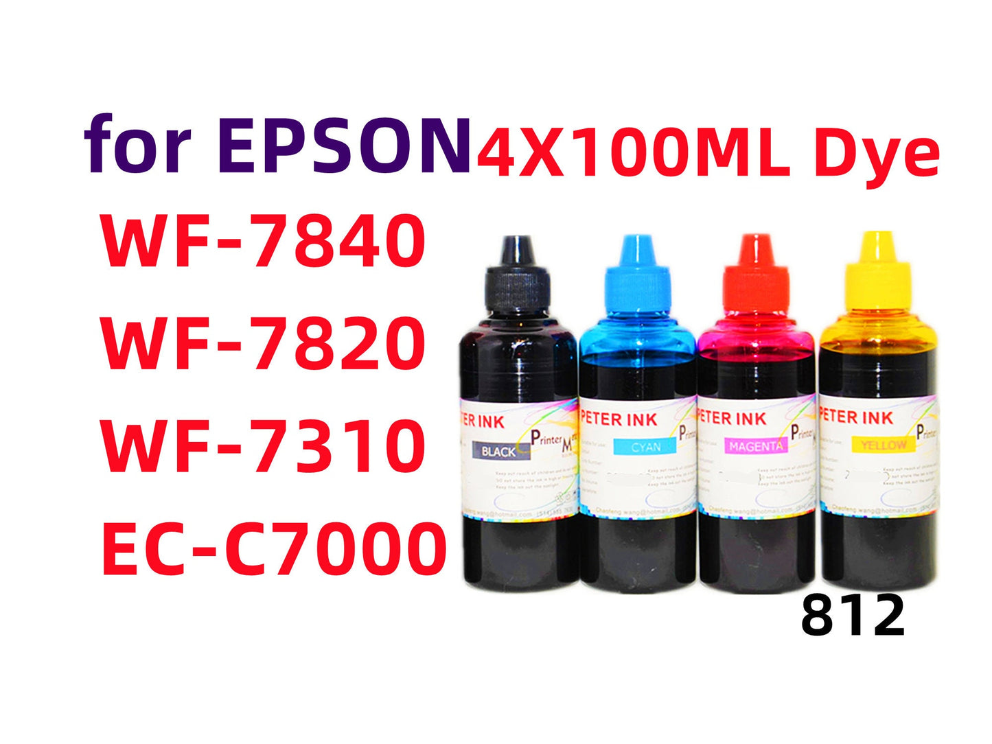 4X100ml Regular Dye Ink for Wf-7840 Wf-7820 Wf-7310 EC-C7000 Printer T812 812 Refillable ink cartridges CISS