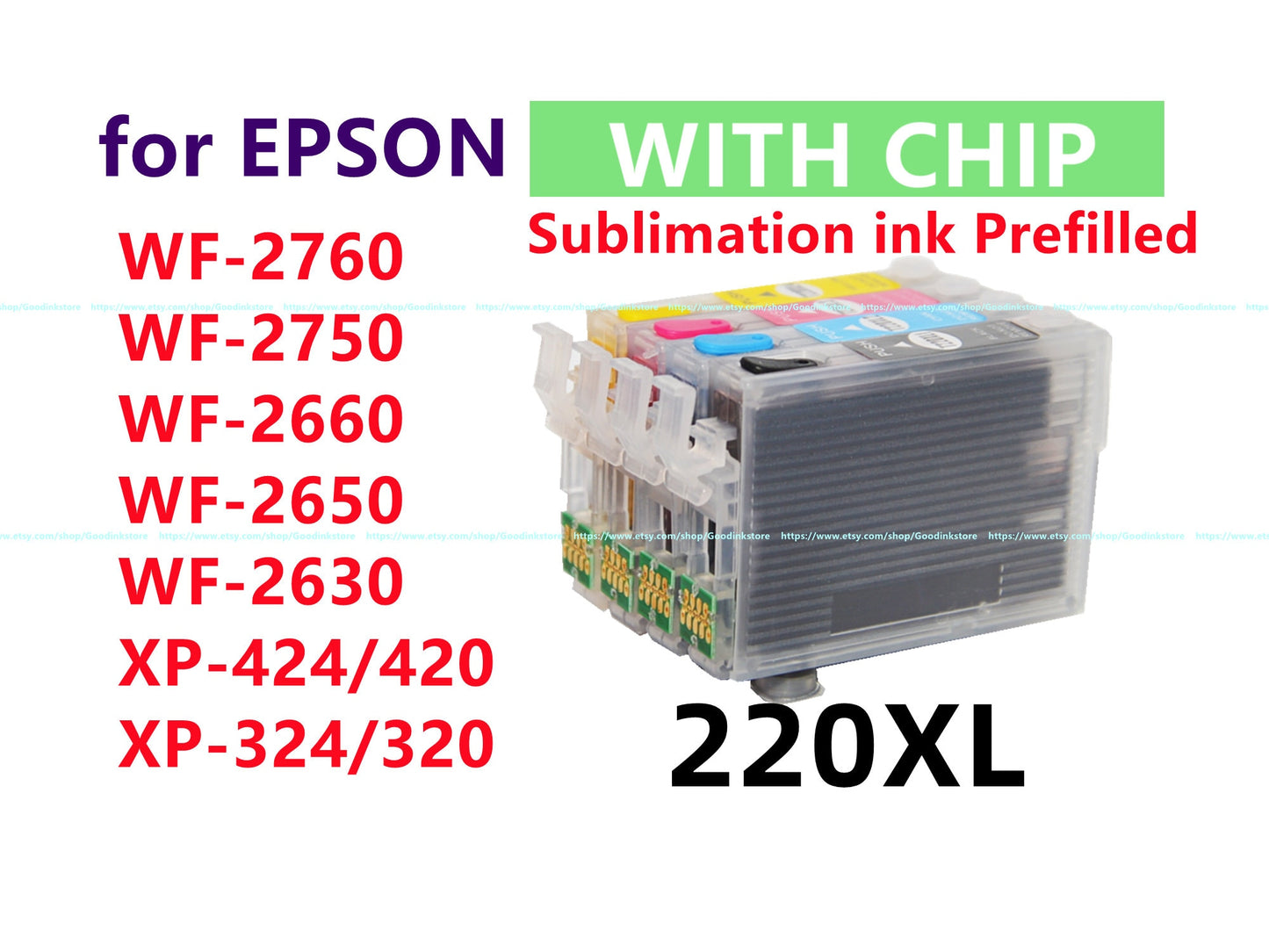 4pk Sublimation Ink T220 220 Cartridge for Workforce WF2760 WF2750 WF2660 WF2650 WF2630 XP424 XP420 XP324 XP320 Single use chip