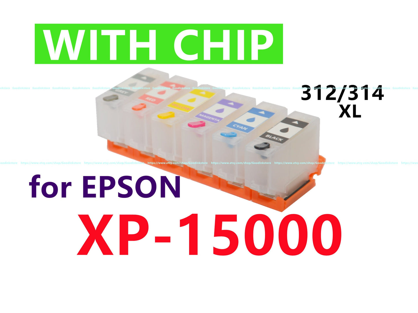 6pk Empty Refillable Ink Cartridge for Expression Photo hd XP-15000 Printer T312 T314 312 314 XL Cartridge with single use chips