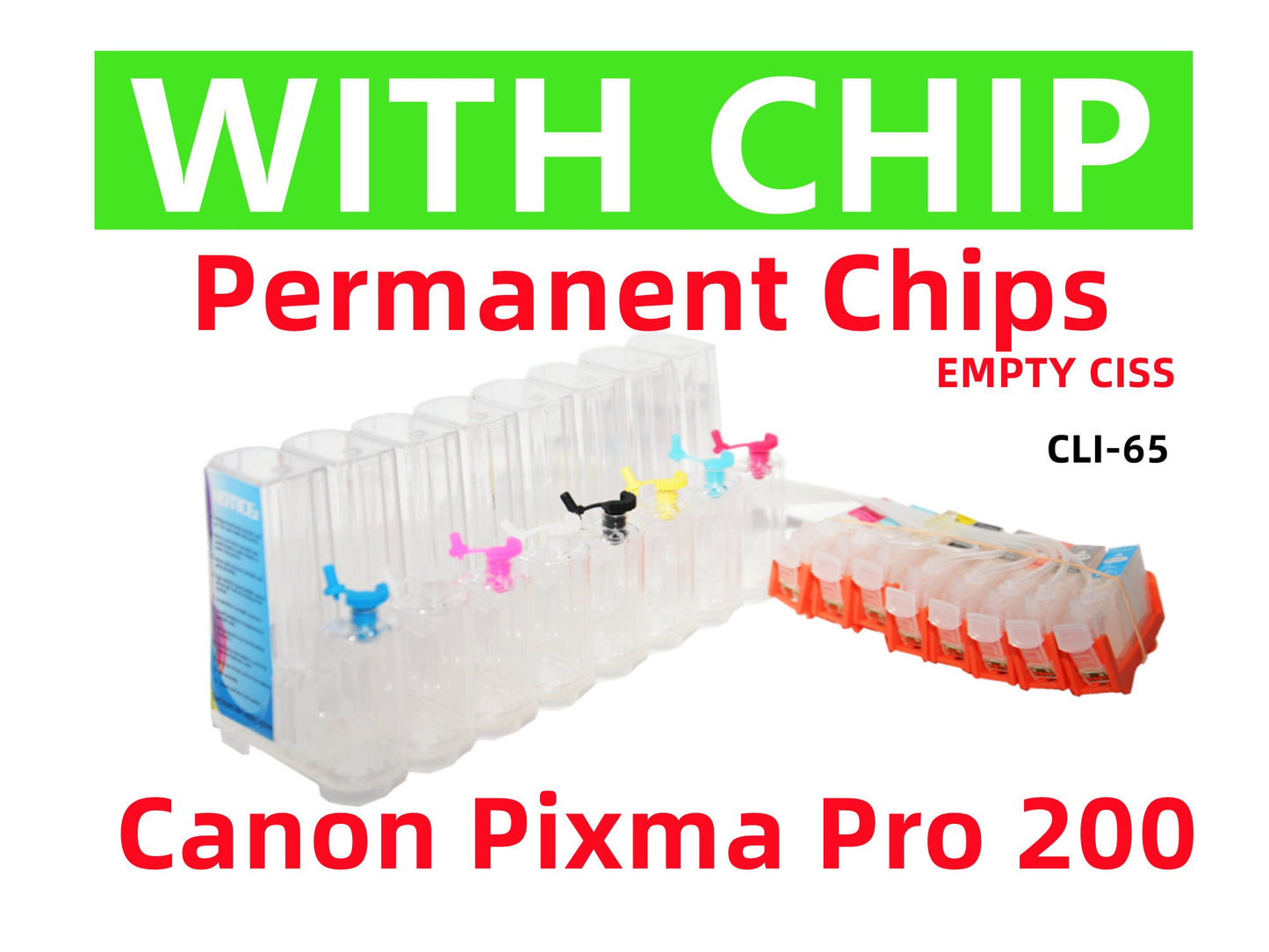 Empty / Dye ink CIS CISS Ink System for Canon PIXMA Pro-200 Pro 200 Printer refillable Cli-65 Cli 65 ink Cartridge