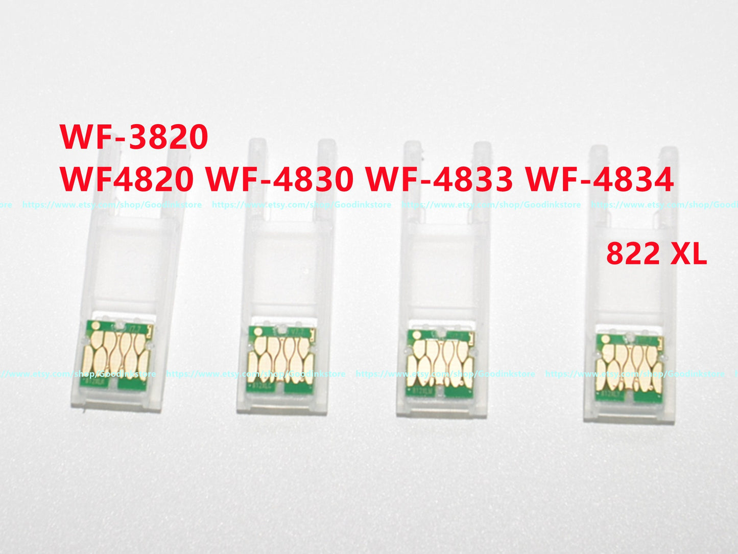 4pk T822 822 XL chip for WF-3820 Wf-3823 WF-4820 Wf-4830 Wf-4833 Wf-4834 for our refillable ink cartridge single use chip.