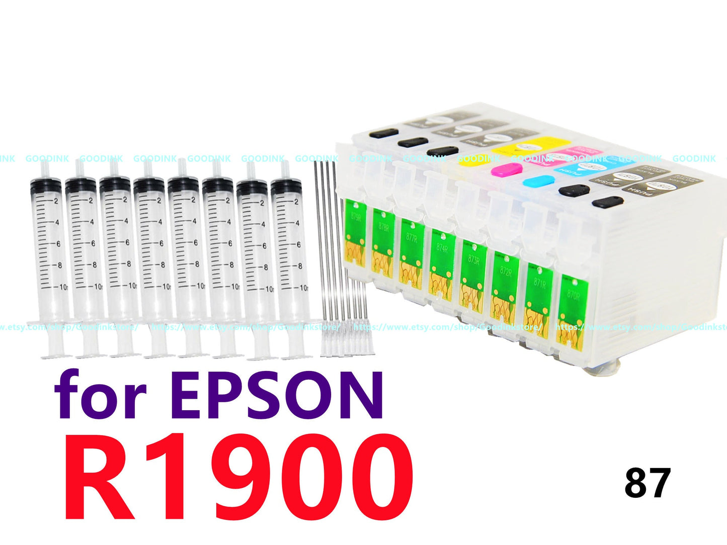 Empty Refillable Ink Cartridge kit alternative for Stylus Photo R1900 Printer T087 87 Cartridge with ARC