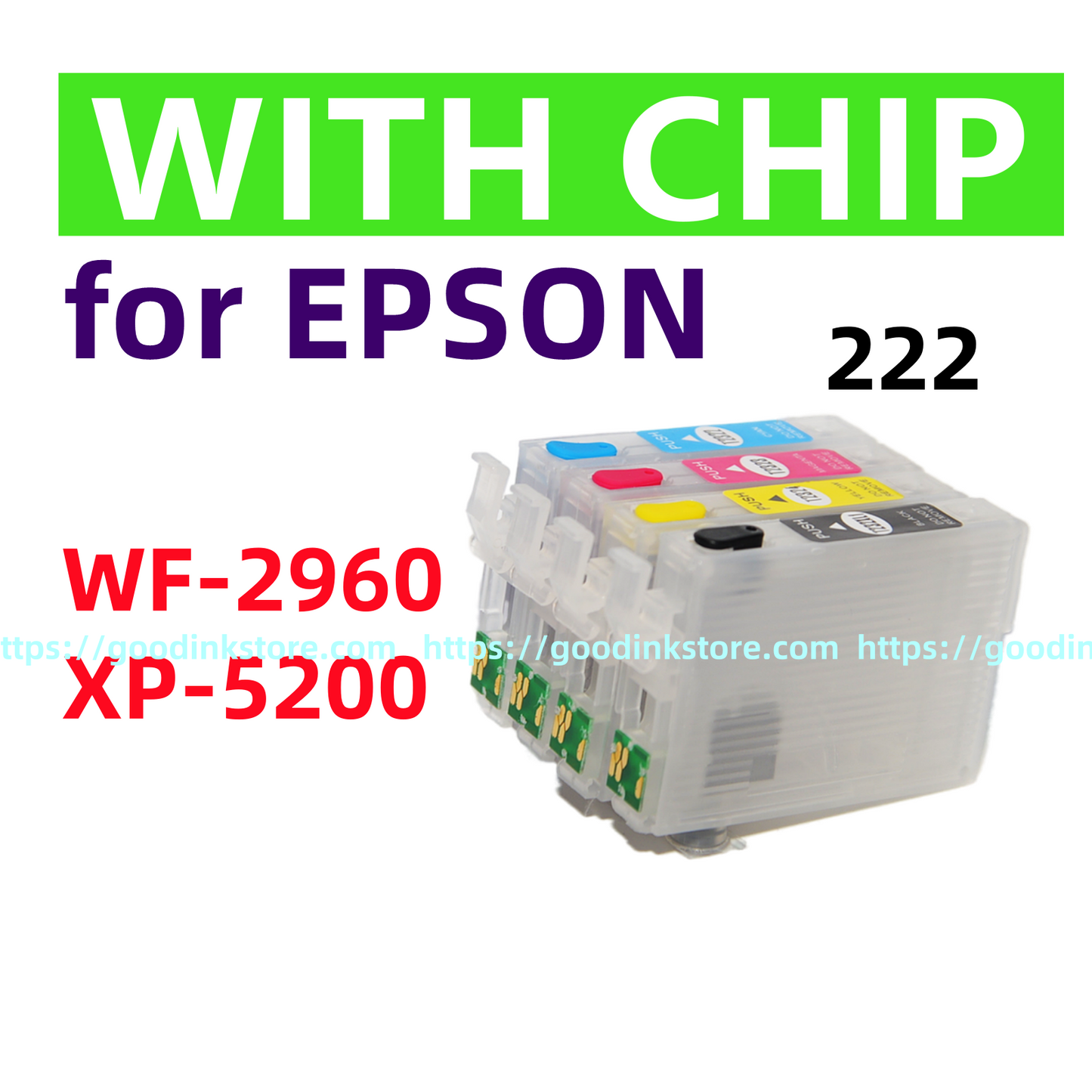 Empty refillable Ink Cartridge T222 222 XL xp-5200 wf-2960 xp5200 wf2960 w/ chip