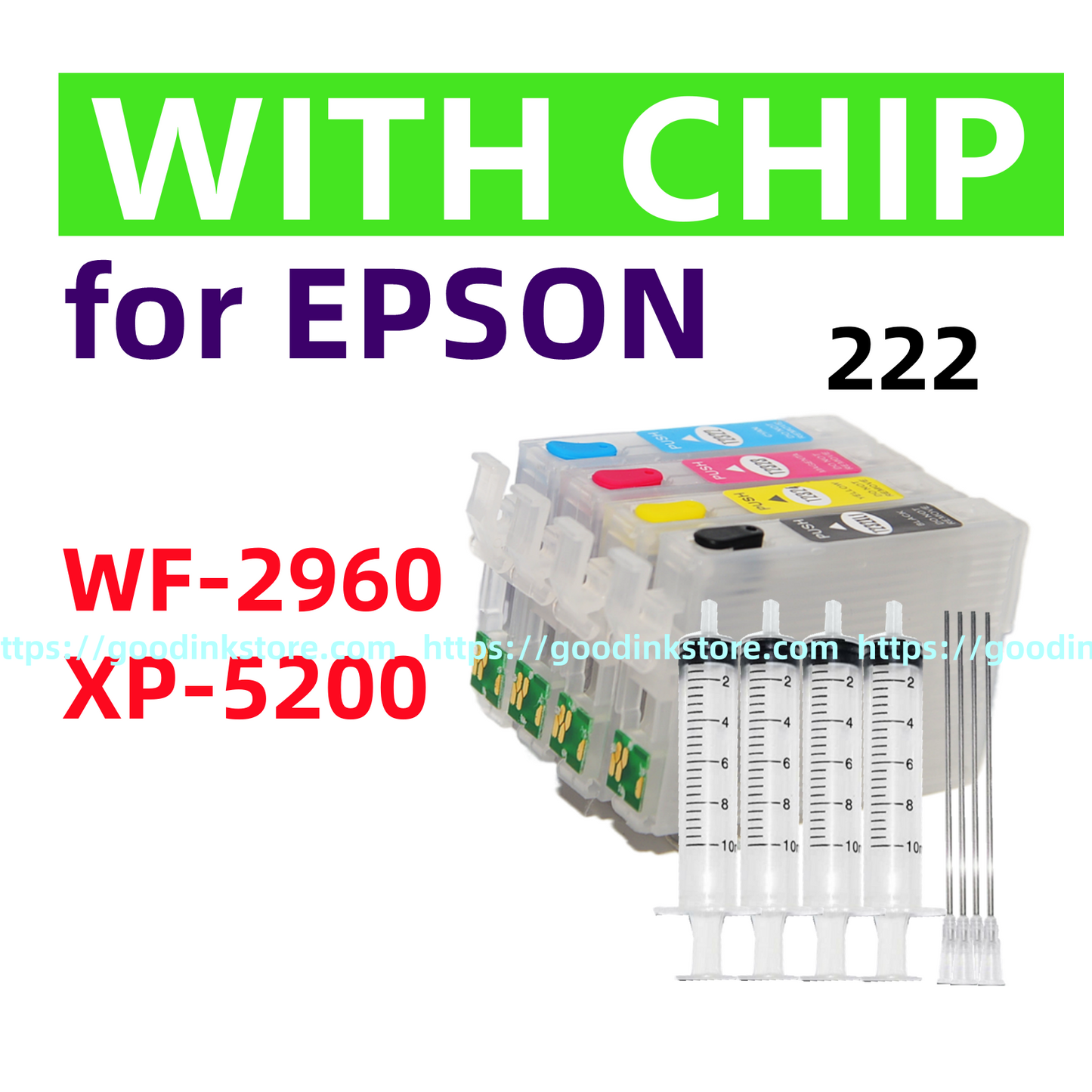 Empty refillable Ink Cartridge T222 222 XL xp-5200 wf-2960 xp5200 wf2960 w/ chip