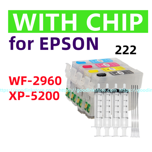 Empty refillable Ink Cartridge T222 222 XL xp-5200 wf-2960 xp5200 wf2960 w/ chip