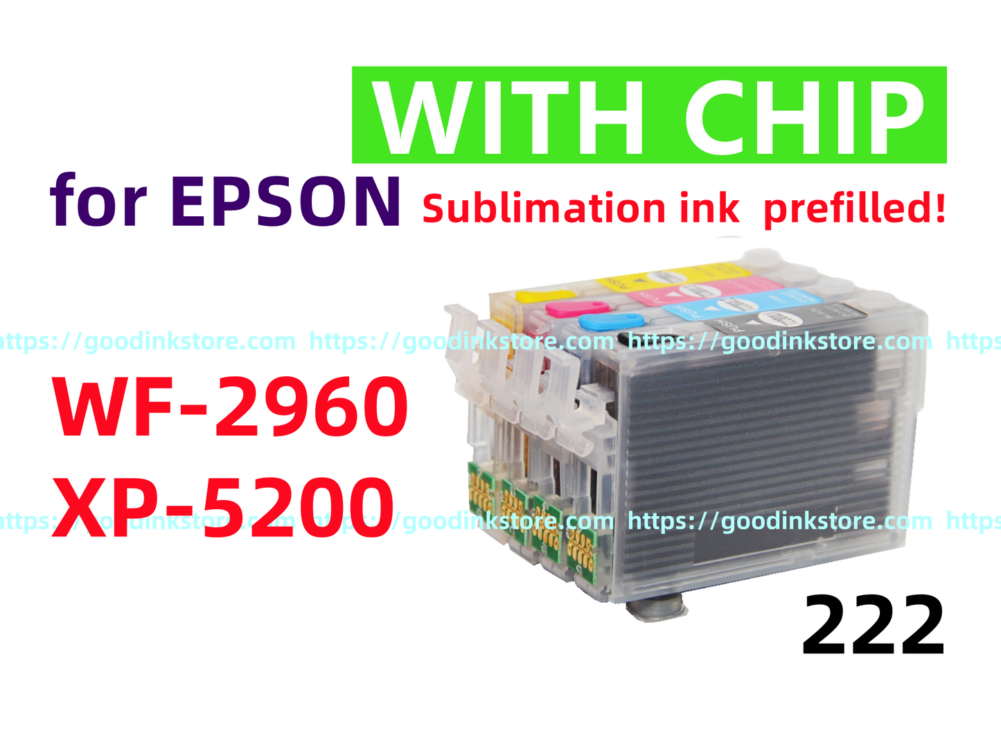For T222 222 WF 2960 xp 5200 printer, 4pk Sublimation ink Cartridge with single use chip